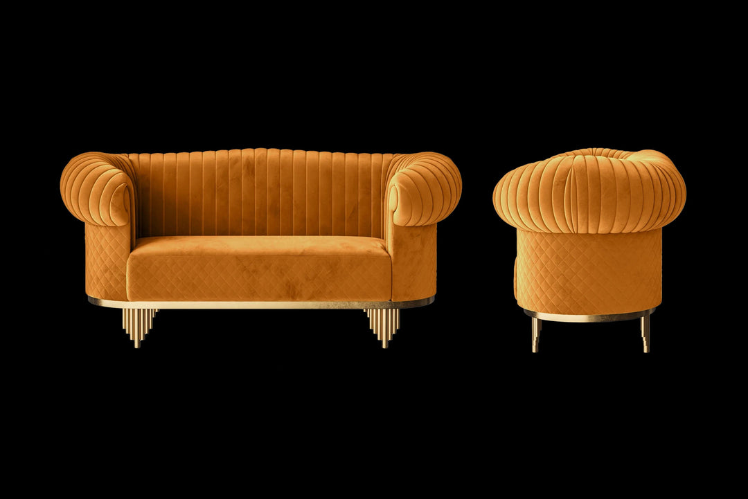 LIVELUSSO Sofa Viterbo 2 Seater Sofa Gold Velvet