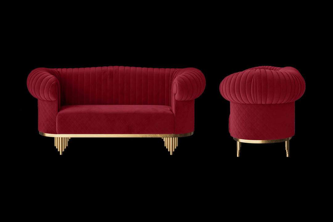 LIVELUSSO Sofa Viterbo 2 Seater Sofa Red Velvet