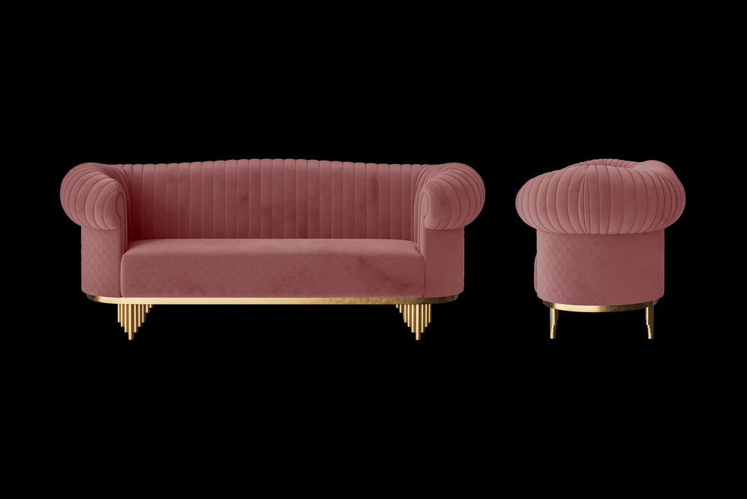 LIVELUSSO Sofa Viterbo 3 Seater Sofa Pink Velvet