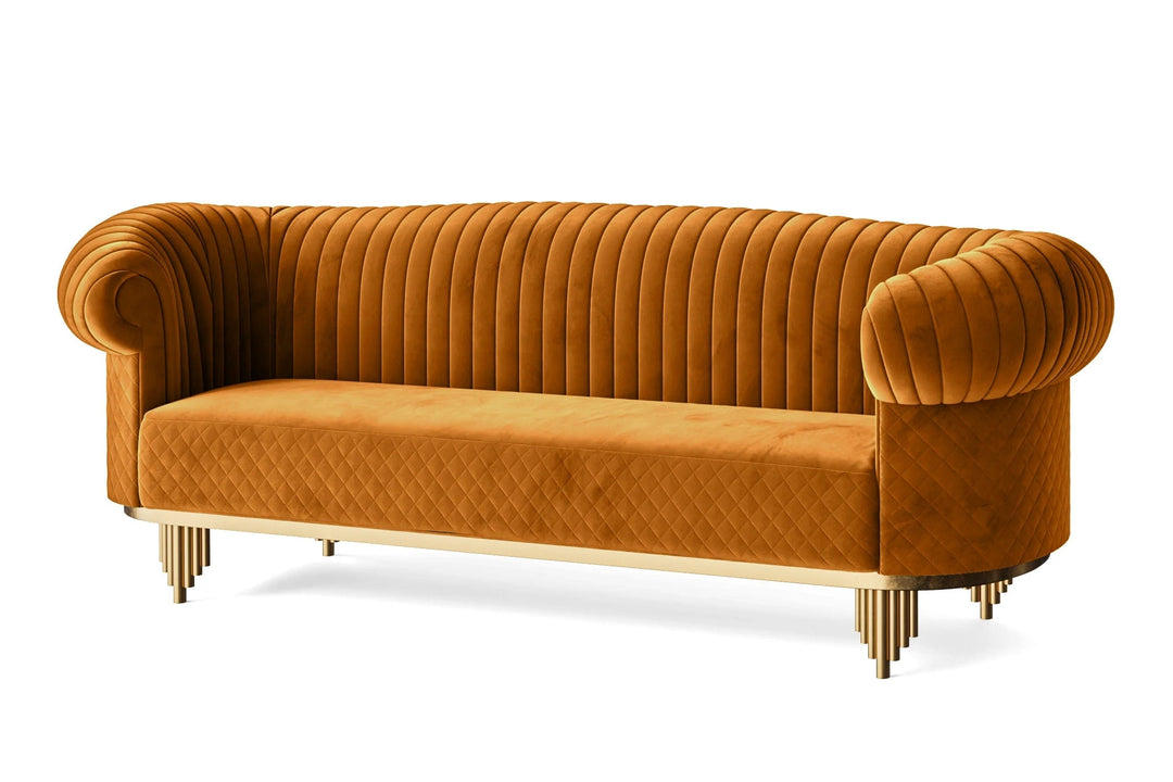 LIVELUSSO Sofa Viterbo 4 Seater Sofa Gold Velvet