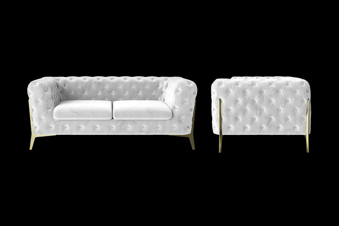 LIVELUSSO Sofa Vito 2 Seater Sofa White Velvet