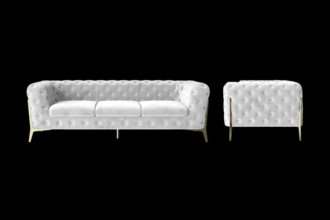 LIVELUSSO Sofa Vito 3 Seater Sofa White Velvet