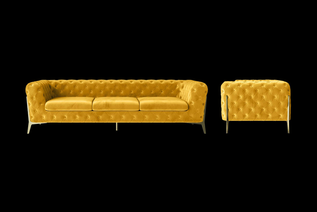 LIVELUSSO Sofa Vito 4 Seater Sofa Yellow Velvet