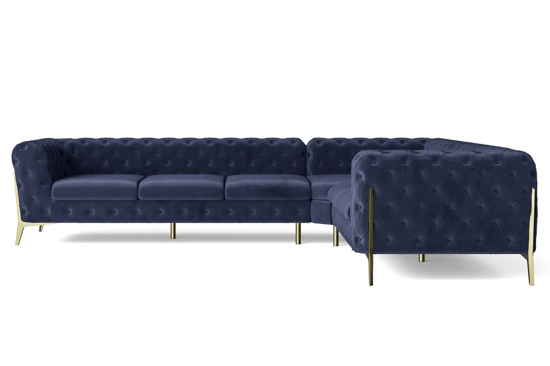 LIVELUSSO Corner Sofa Vito 6 Seater Corner Sofa Dark Blue Velvet