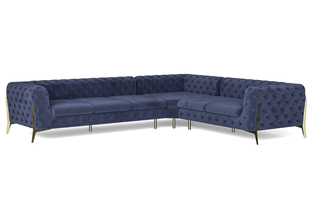 LIVELUSSO Corner Sofa Vito 6 Seater Corner Sofa Dark Blue Velvet