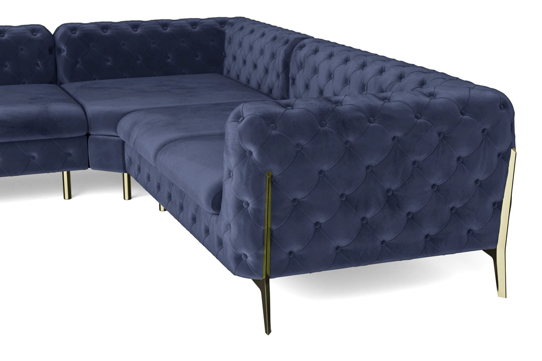 LIVELUSSO Corner Sofa Vito 6 Seater Corner Sofa Dark Blue Velvet