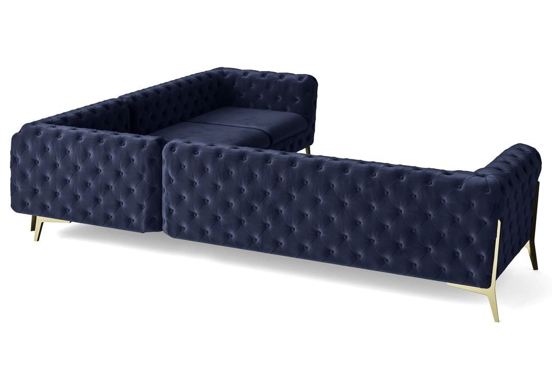 LIVELUSSO Corner Sofa Vito 6 Seater Corner Sofa Dark Blue Velvet