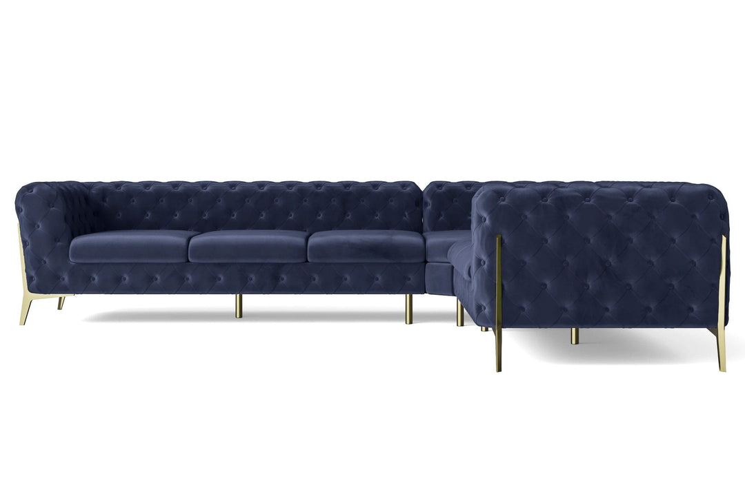 LIVELUSSO Corner Sofa Vito 6 Seater Corner Sofa Dark Blue Velvet