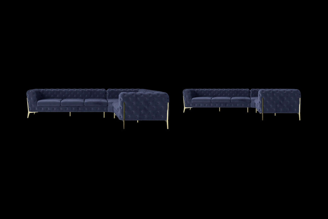 LIVELUSSO Corner Sofa Vito 6 Seater Corner Sofa Dark Blue Velvet